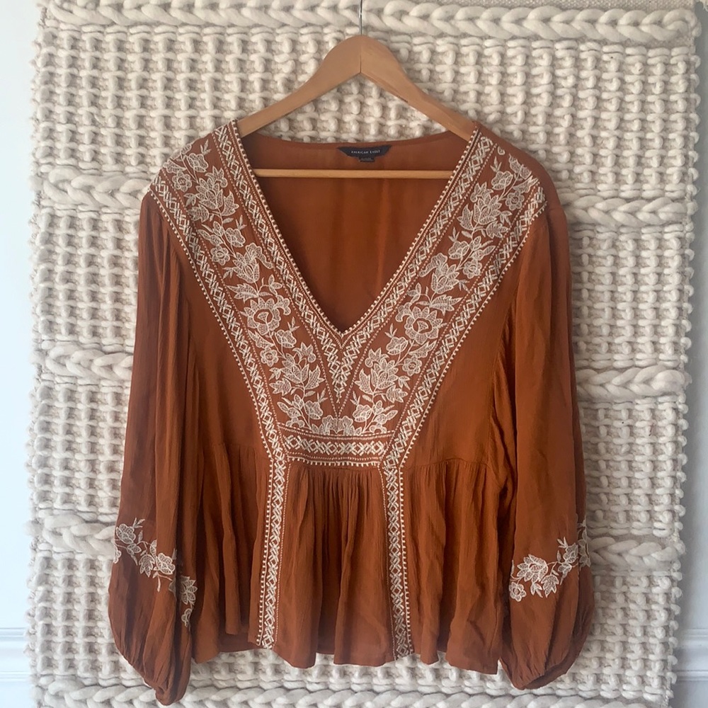 American Eagle Boho Terracotta Blouse